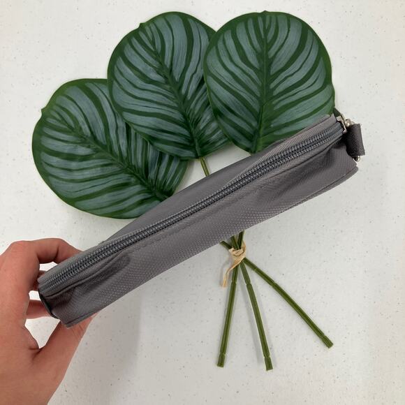 Rectangle Gray Orange Rip Stop Small Zip Travel Make Up Toiletry Cosmetic Bag - Picture 5 of 9